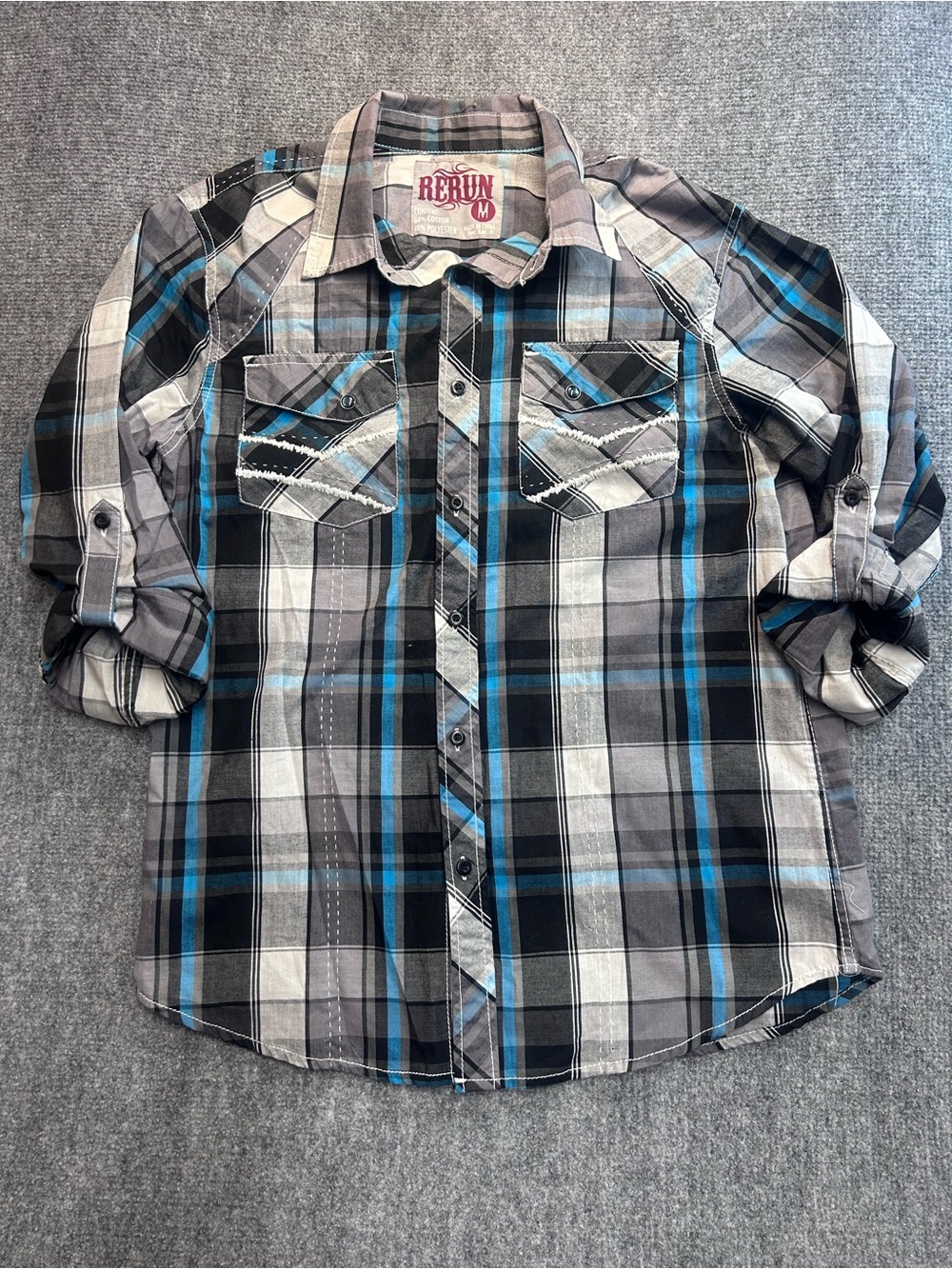 Rerun 2000’s Men’s Blue & Gray Plaid Western Button-Down Shirt